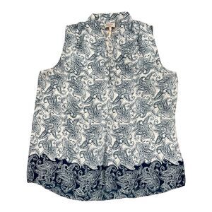 Laundry by Shelli Segal Blue Paisley Print Sleeveless Blouse XL